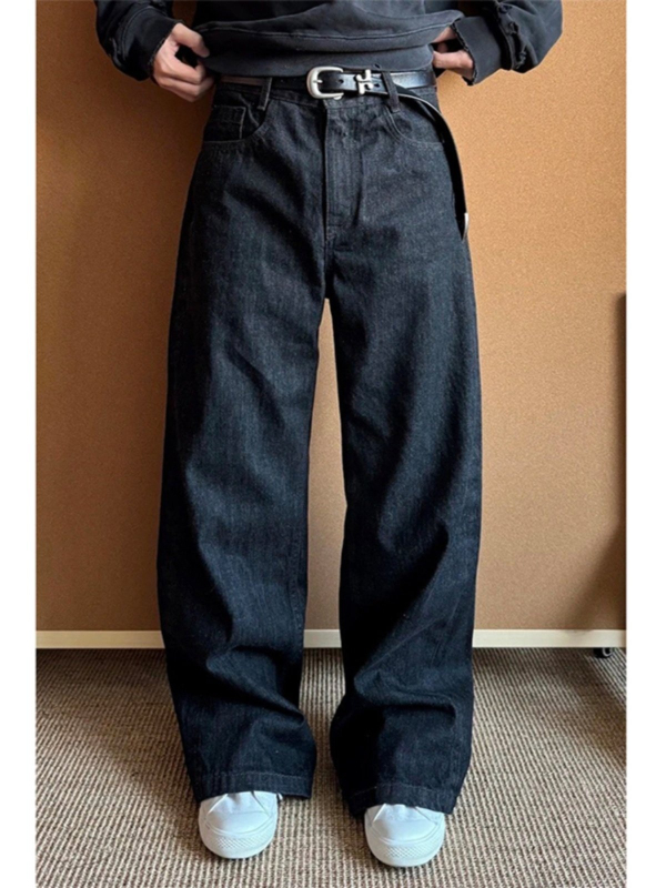 Jeansi din denim premium 2.0, albastru închis, 14,5 oz selvedge raw denim, croială dreaptă cu ușor evazat și siluetă în linie A