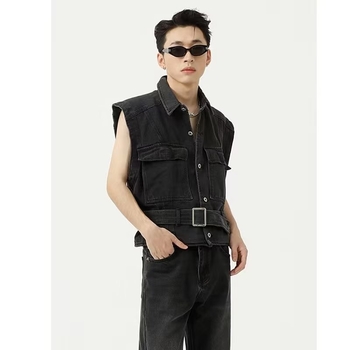 Vesta din denim scurtă, în stil Hong Kong, cu guler, casual de vară