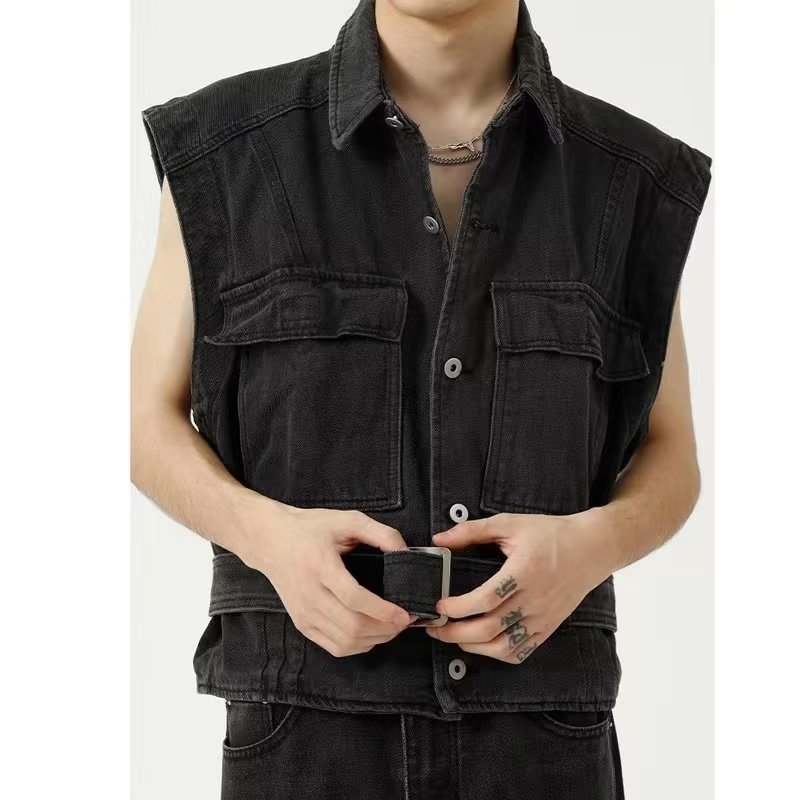 Vesta din denim scurtă, în stil Hong Kong, cu guler, casual de vară