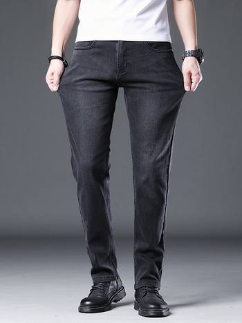 Jeans pentru bărbați, vară, negru și gri, croială Slim, drepti, elastici, talie înaltă, respirabili, casual și versatili