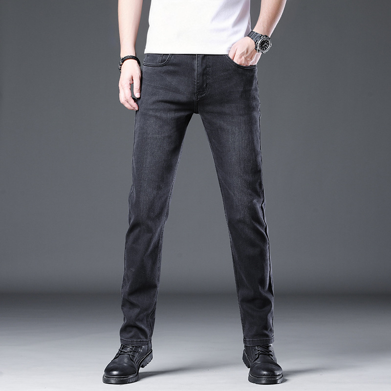 Jeans pentru bărbați, vară, negru și gri, croială Slim, drepti, elastici, talie înaltă, respirabili, casual și versatili