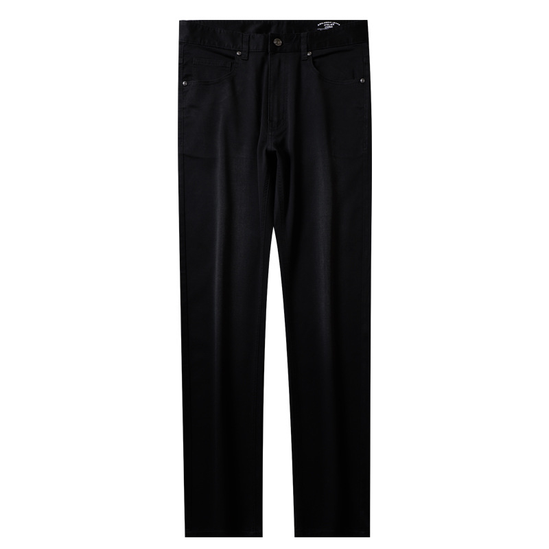 Blugi negri pentru bărbați, talie medie, ușori, elastici, stil casual-business, croială slim straight