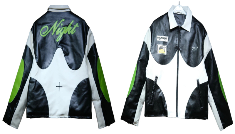 Geacă din PU piele pentru motociclete, stil american retro, print cu cruce, guler înalt, streetwear în culori bloc