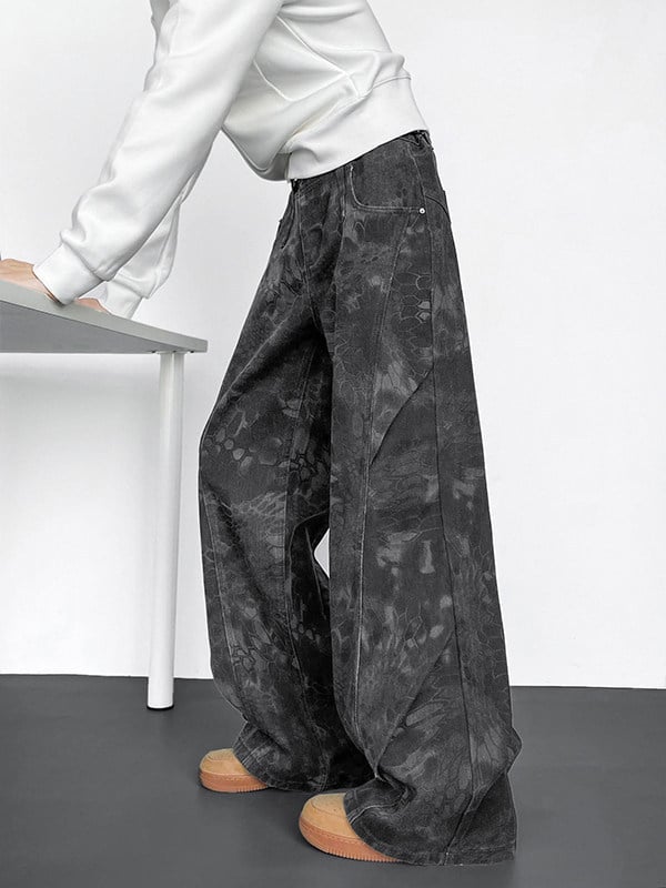 Jean din denim cu plisuri și croială largă pentru bărbați, stil american de stradă, pantaloni cargo de vară cu detalii curbate inspirate de paraștiști, croială dreaptă lungă