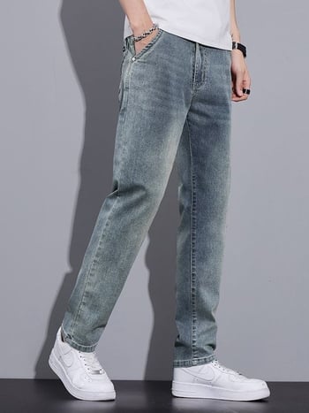 Blugi denim pentru bărbați, croială dreaptă, vară, croială lejeră, stil retro, stretch