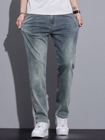 Blugi denim pentru bărbați, croială dreaptă, vară, croială lejeră, stil retro, stretch