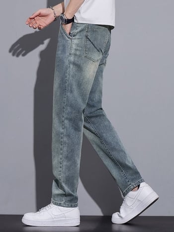 Blugi denim pentru bărbați, croială dreaptă, vară, croială lejeră, stil retro, stretch
