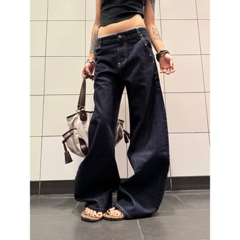 F383 Blugi denim american retro – turcoaz original, croială sabie curbată, unisex, linie A, drepti largi