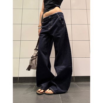 F383 Blugi denim american retro – turcoaz original, croială sabie curbată, unisex, linie A, drepti largi