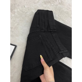 Jeans bărbați drepti, culoare negru cărbune, croială lejeră, ușor evazați, stil high-street american, croială curată, subțiază vizual și mărește silueta
