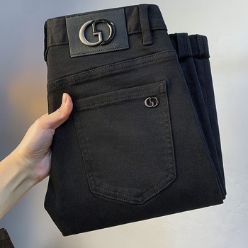 Jeanși din denim elastici pentru bărbați, croială Slim Straight, căptușiți cu fleece, iarnă 2025