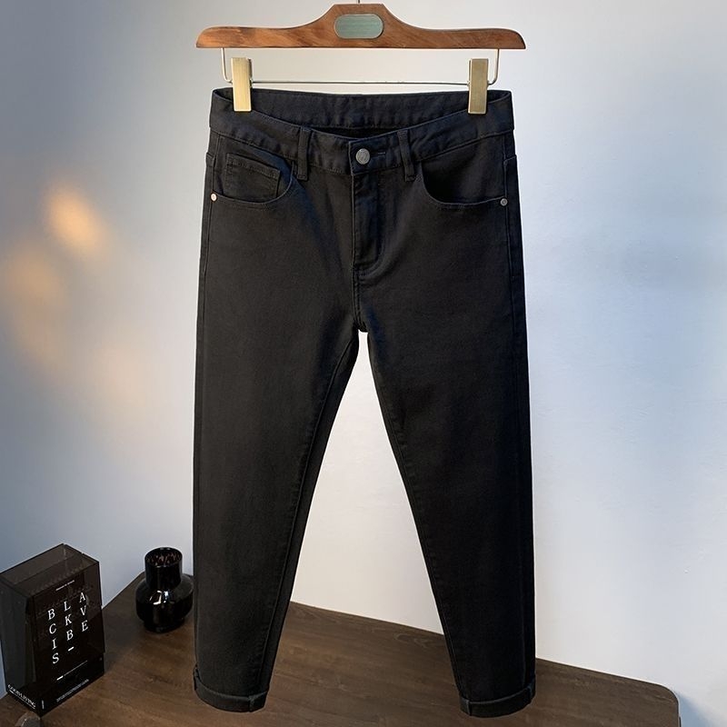Jeanși din denim elastici pentru bărbați, croială Slim Straight, căptușiți cu fleece, iarnă 2025
