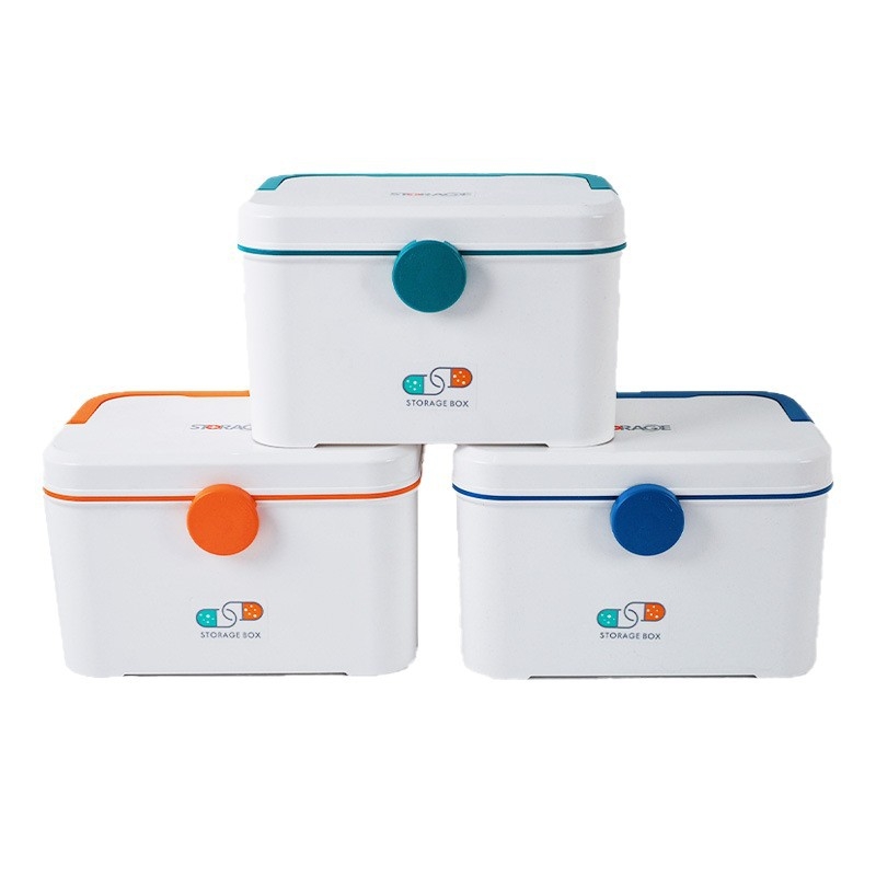 Cutie dublu pentru medicamente pentru uz casnic, capacitate mare, cu două compartimente de depozitare medicală, dimensiuni 28×18×17 cm