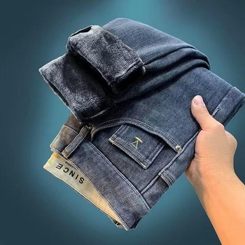 Jeansi bărbați cu fleece – toamnă/iarnă 2024, elastici, croială dreaptă, slim fit