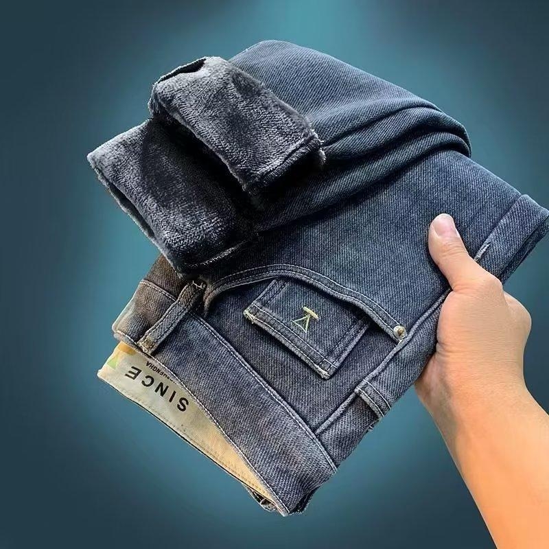 Jeansi bărbați cu fleece – toamnă/iarnă 2024, elastici, croială dreaptă, slim fit