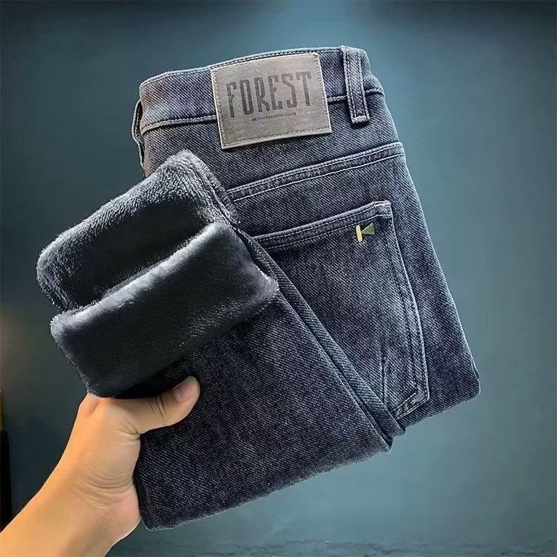 Jeansi bărbați cu fleece – toamnă/iarnă 2024, elastici, croială dreaptă, slim fit