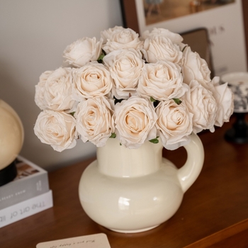 Buchet de trandafiri din satin cu margini arse, inspirat de Grădina Monet, floare artificială pentru nuntă și decor în casă