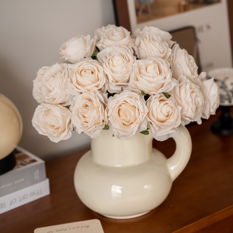 Buchet de trandafiri din satin cu margini arse, inspirat de Grădina Monet, floare artificială pentru nuntă și decor în casă