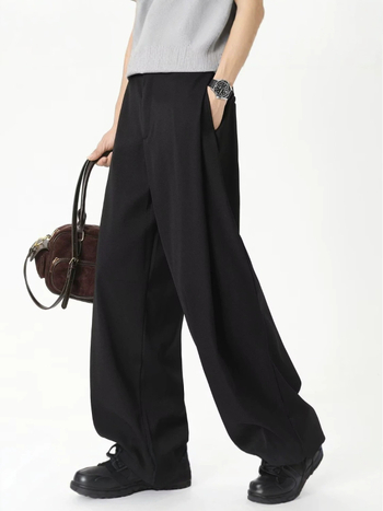 Pantaloni pentru bărbați, stil american, gri premium, vară, croială dreaptă lejeră, largi, drapaj casual
