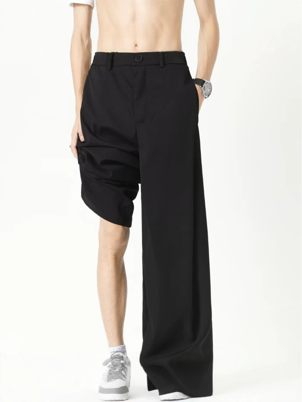 Pantaloni pentru bărbați, stil american, gri premium, vară, croială dreaptă lejeră, largi, drapaj casual