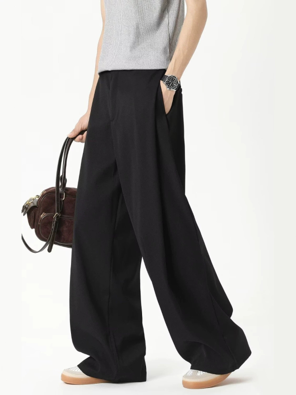 Pantaloni pentru bărbați, stil american, gri premium, vară, croială dreaptă lejeră, largi, drapaj casual