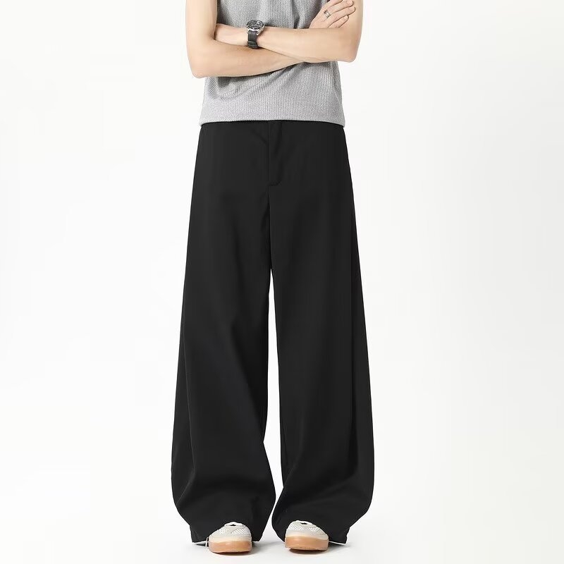 Pantaloni pentru bărbați, stil american, gri premium, vară, croială dreaptă lejeră, largi, drapaj casual
