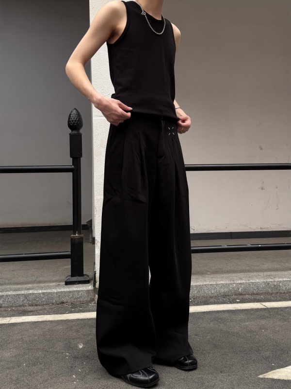 Pantaloni negri pentru bărbați, stil american, croială largă, vară, lejer, croială dreaptă