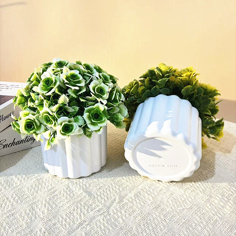 Floare artificială în ghiveci mic, cu 31 trandafiri conectați, bonsai sferic, decor pentru birou