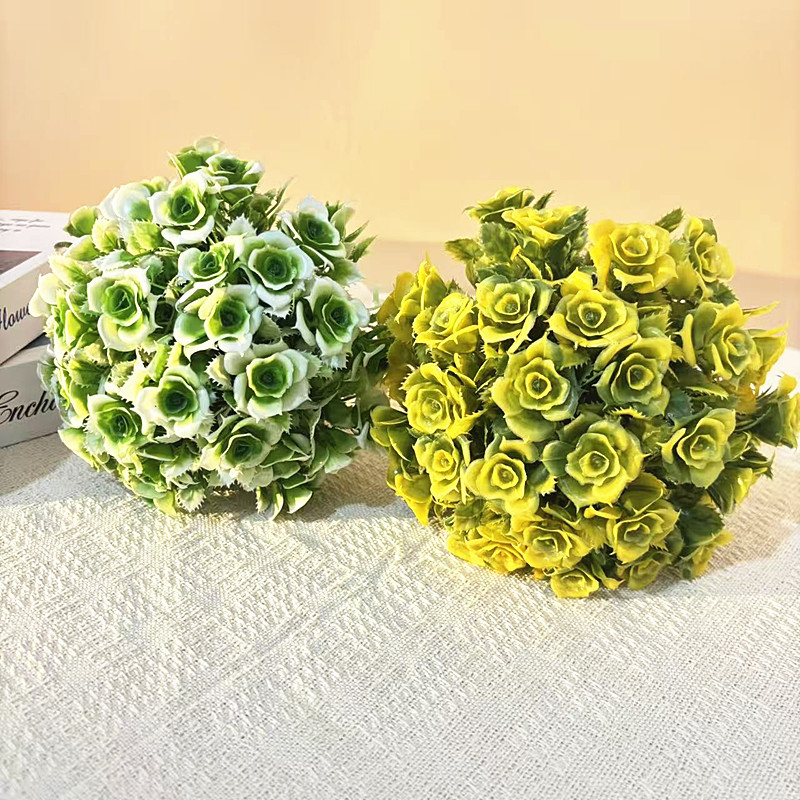 Floare artificială în ghiveci mic, cu 31 trandafiri conectați, bonsai sferic, decor pentru birou