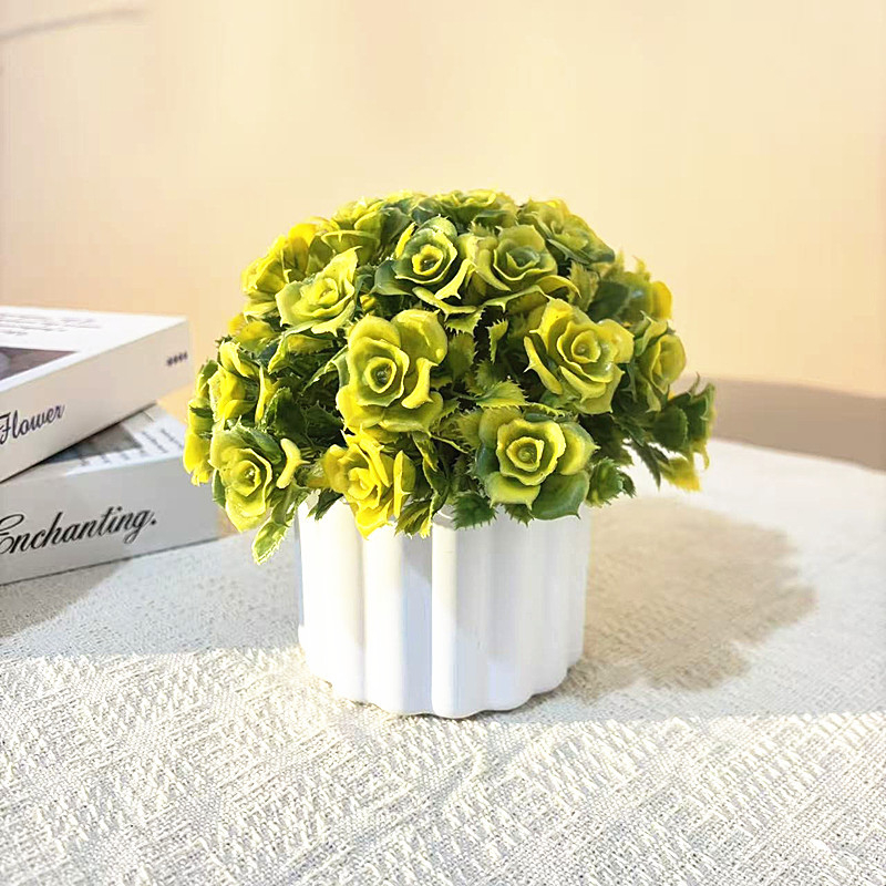 Floare artificială în ghiveci mic, cu 31 trandafiri conectați, bonsai sferic, decor pentru birou