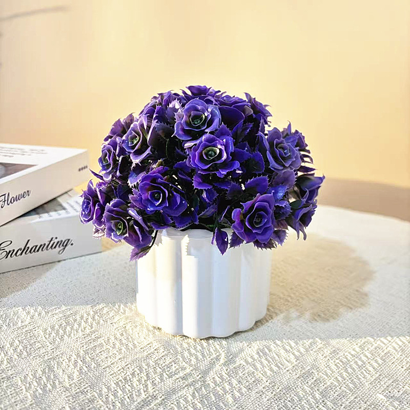 Floare artificială în ghiveci mic, cu 31 trandafiri conectați, bonsai sferic, decor pentru birou