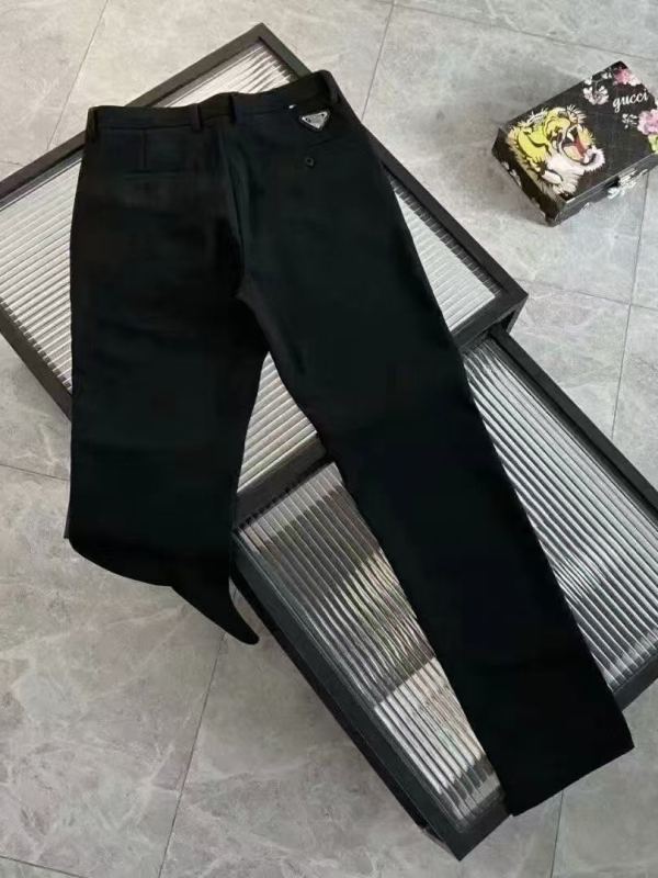 Pantaloni bărbați drepti, cu logo triunghiular, stil urban business casual, pantaloni lungi cu efect drapaj
