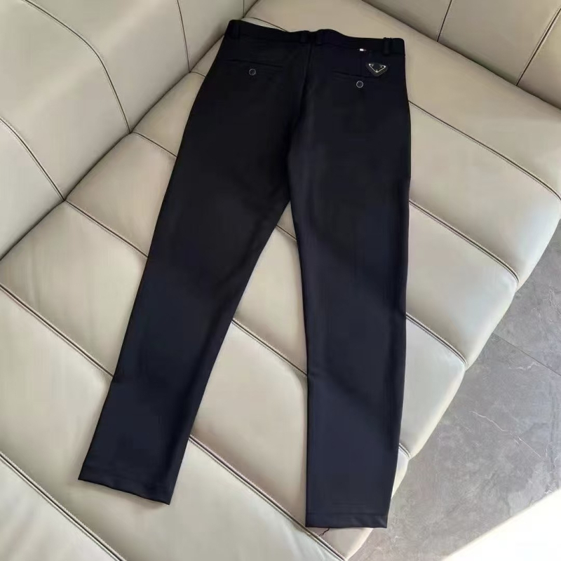 Pantaloni bărbați drepti, cu logo triunghiular, stil urban business casual, pantaloni lungi cu efect drapaj
