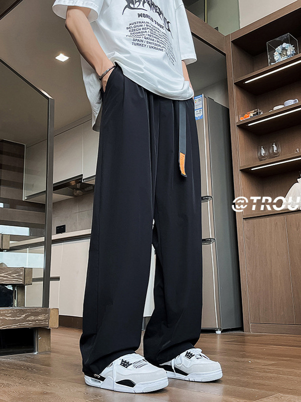 Pantaloni de vară pentru bărbați, croială lejeră, cu picioare largi și drepte, design drapat, stil casual urban