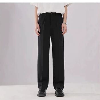 Pantaloni de costum pentru bărbați, croială dreaptă, slim, fald drapat, stil Ins, casual primăvară-toamnă