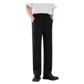 Pantaloni de costum pentru bărbați, croială dreaptă, slim, fald drapat, stil Ins, casual primăvară-toamnă
