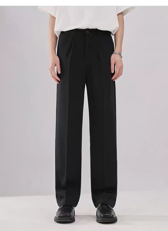 Pantaloni de costum pentru bărbați, croială dreaptă, slim, fald drapat, stil Ins, casual primăvară-toamnă