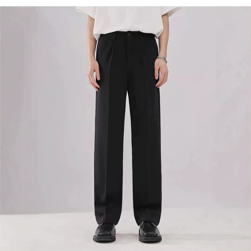 Pantaloni de costum pentru bărbați, croială dreaptă, slim, fald drapat, stil Ins, casual primăvară-toamnă