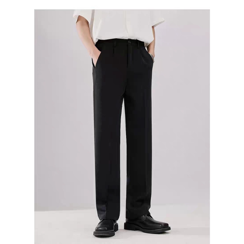 Pantaloni de costum pentru bărbați, croială dreaptă, slim, fald drapat, stil Ins, casual primăvară-toamnă