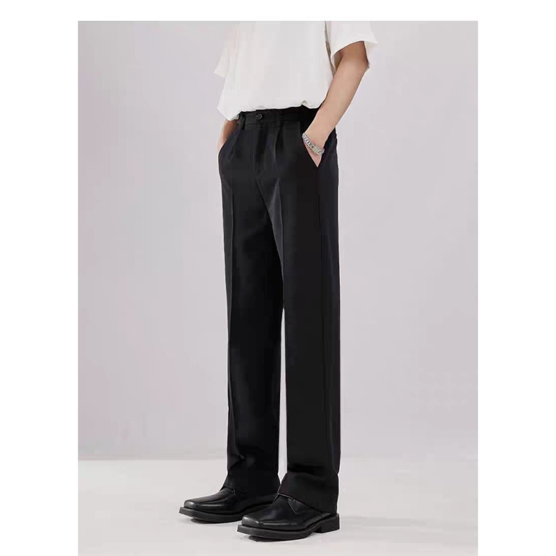 Pantaloni de costum pentru bărbați, croială dreaptă, slim, fald drapat, stil Ins, casual primăvară-toamnă