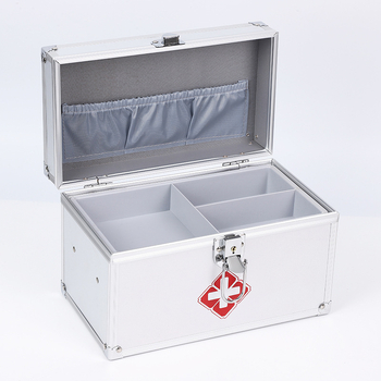 Cutie pentru medicamente de 10 inch, din aliaj de aluminiu, cu mai multe compartimente, pentru familie și mașină, trusă portabilă de prim ajutor