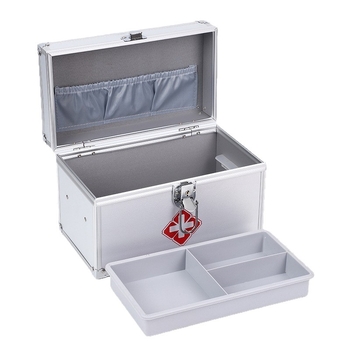Cutie pentru medicamente de 10 inch, din aliaj de aluminiu, cu mai multe compartimente, pentru familie și mașină, trusă portabilă de prim ajutor