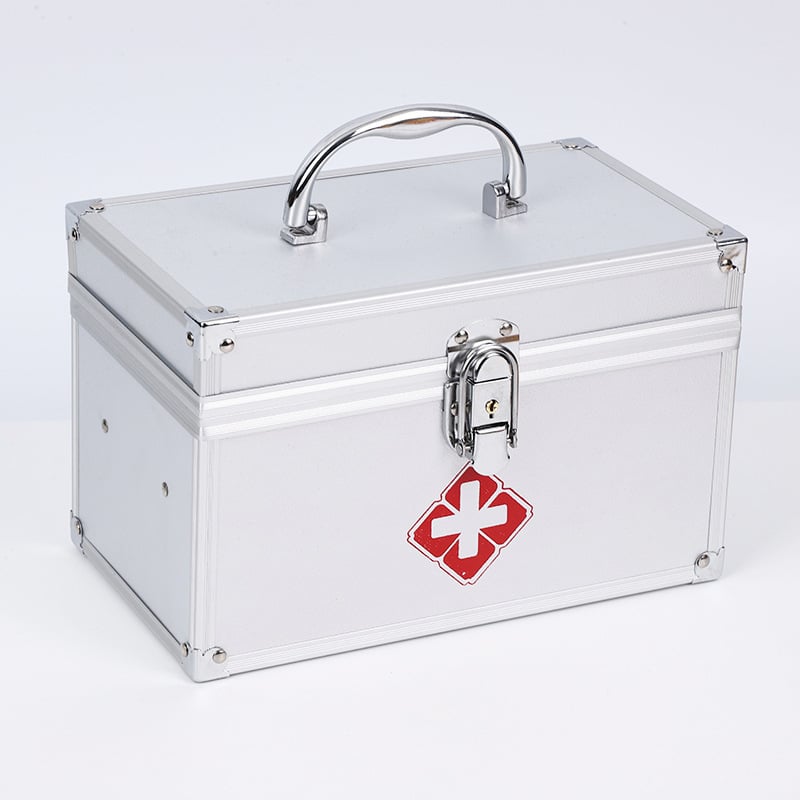 Cutie pentru medicamente de 10 inch, din aliaj de aluminiu, cu mai multe compartimente, pentru familie și mașină, trusă portabilă de prim ajutor