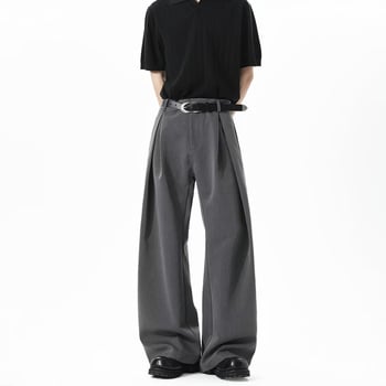 Pantaloni casual drapați, inspirați din retro, deconstruiți pentru bărbați, largi, lungime până la podea, cu design unic