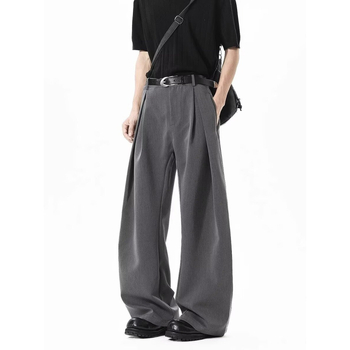 Pantaloni casual drapați, inspirați din retro, deconstruiți pentru bărbați, largi, lungime până la podea, cu design unic
