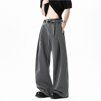 Pantaloni casual drapați, inspirați din retro, deconstruiți pentru bărbați, largi, lungime până la podea, cu design unic