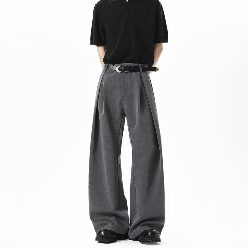 Pantaloni casual drapați, inspirați din retro, deconstruiți pentru bărbați, largi, lungime până la podea, cu design unic