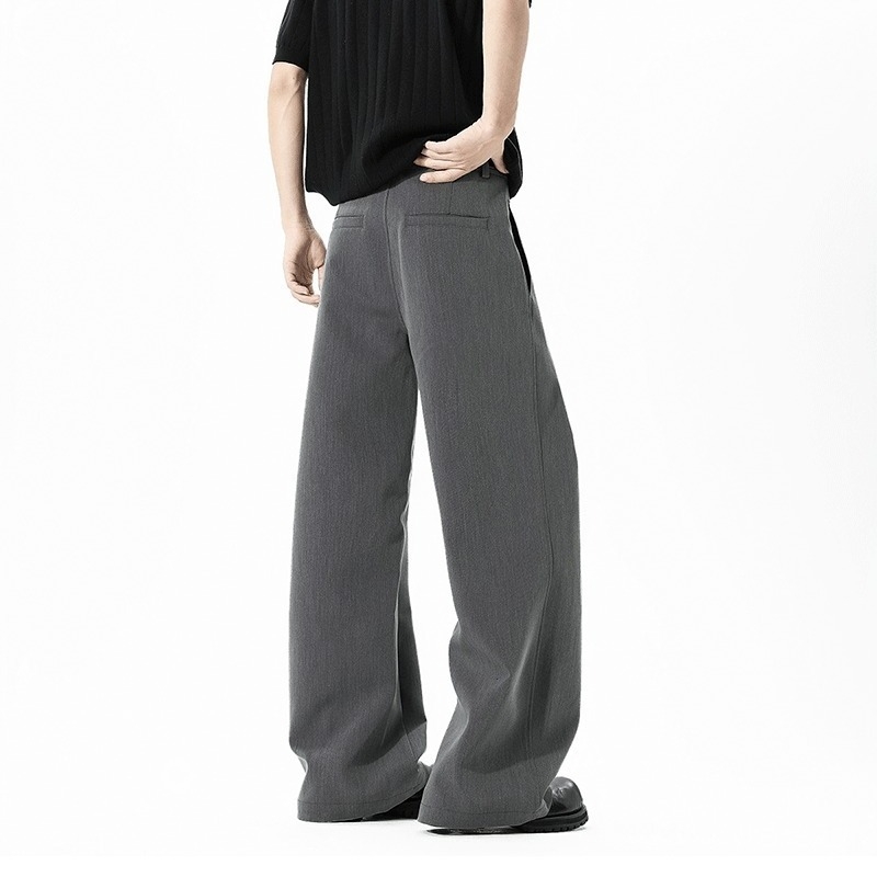 Pantaloni casual drapați, inspirați din retro, deconstruiți pentru bărbați, largi, lungime până la podea, cu design unic