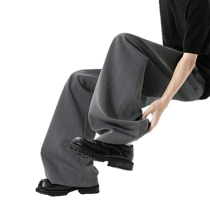 Pantaloni casual drapați, inspirați din retro, deconstruiți pentru bărbați, largi, lungime până la podea, cu design unic