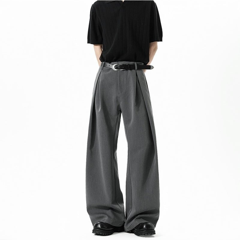 Pantaloni casual drapați, inspirați din retro, deconstruiți pentru bărbați, largi, lungime până la podea, cu design unic